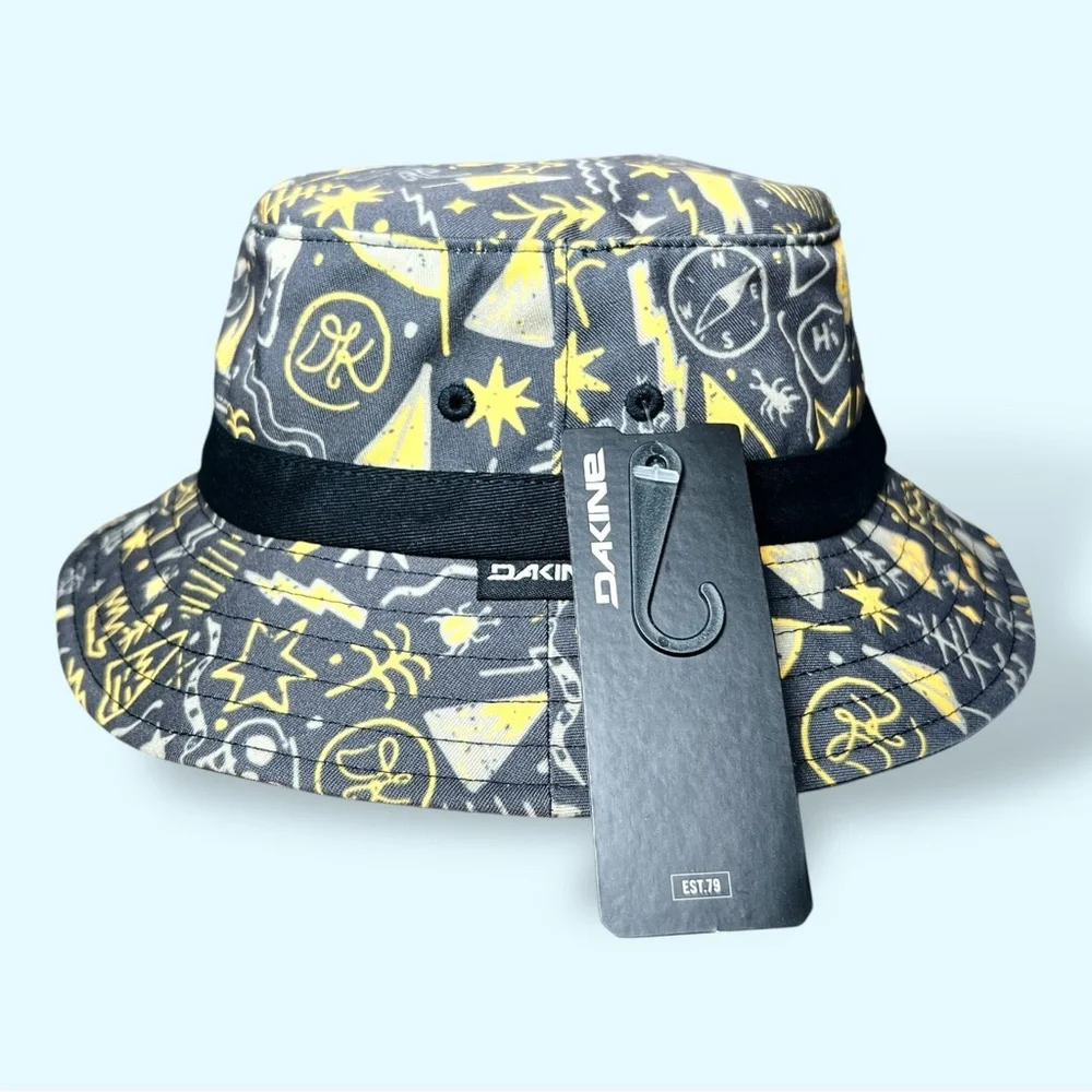 DaKine Big Kids Beach Bum Graphics Yellow Grey Black Bucket Hat Sz OS